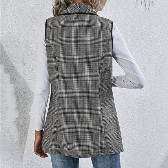 Waterfall front vest plaid jacket gray black fall - Picture 2 of 2